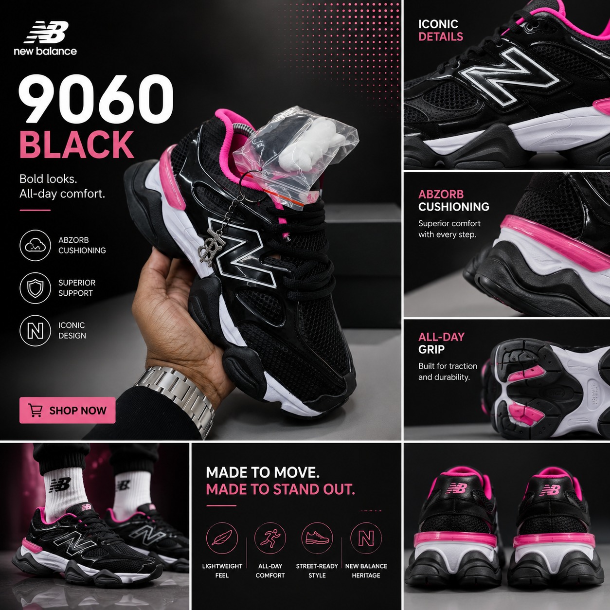 🔥 NEW ARRIVAL SNEAKERS (NB) BALANCE 9060 EDITION TRAINERS (BLACK PINK) ,HIGH QUALITY SNEAKERS WHITE & BLACK. KIDS SNEAKERS, KIDS SHOES, Best shop for Airforce, Air jordan, Airmax tn, Air force sneake
