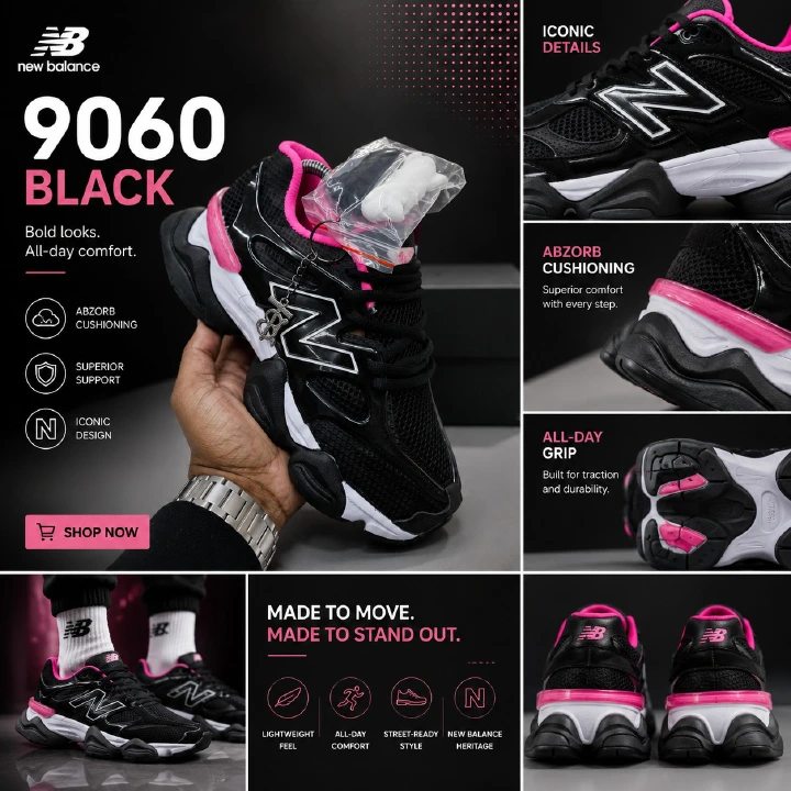 🔥 NEW ARRIVAL SNEAKERS (NB) BALANCE 9060 EDITION TRAINERS (BLACK PINK) ,HIGH QUALITY SNEAKERS WHITE & BLACK. KIDS SNEAKERS, KIDS SHOES, Best shop for Airforce, Air jordan, Airmax tn, Air force sneake