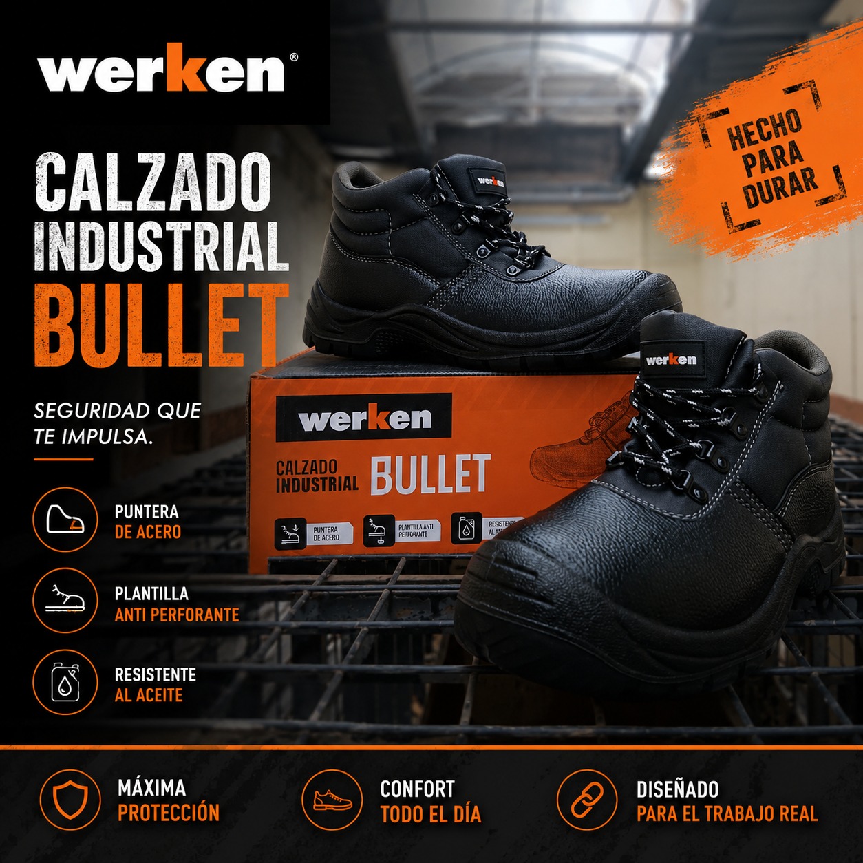 🔥 Leather Werken Bullet Industrial Safety Boots – Steel Toe Protective Work Shoes, Anti-Puncture Safety Footwear, Oil Resistant Construction Boots, Heavy Duty Industrial Shoes for Men & Women,