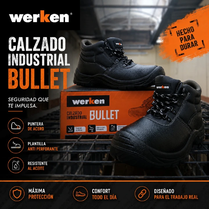 🔥 Leather Werken Bullet Industrial Safety Boots – Steel Toe Protective Work Shoes, Anti-Puncture Safety Footwear, Oil Resistant Construction Boots, Heavy Duty Industrial Shoes for Men & Women,