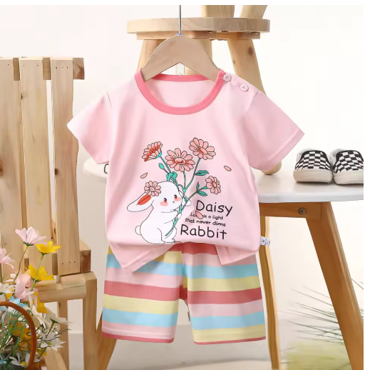 Children's Short Sleeved Set Summer Pure Cotton Boys' Clothing Thin New Girls' T-shirt Summer Baby Kids Clothing
