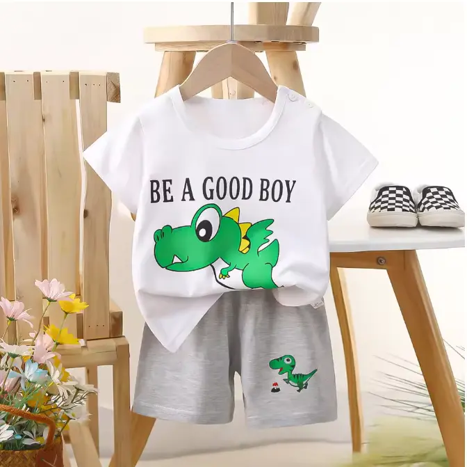 Children's Short Sleeved Set Summer Pure Cotton Boys' Clothing Thin New Girls' T-shirt Summer Baby Kids Clothing