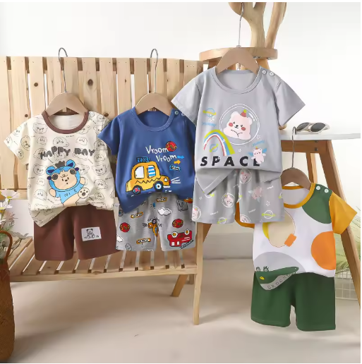 Children's Short Sleeved Set Summer Pure Cotton Boys' Clothing Thin New Girls' T-shirt Summer Baby Kids Clothing