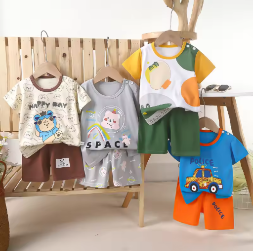 Children's Short Sleeved Set Summer Pure Cotton Boys' Clothing Thin New Girls' T-shirt Summer Baby Kids Clothing