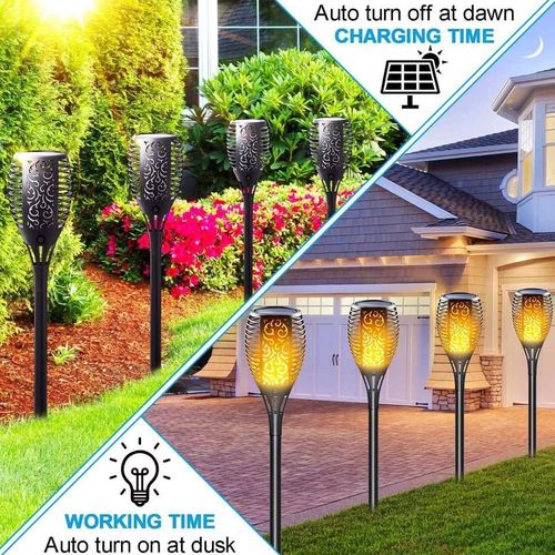 Realistic flickering flame 🌻LED Solar Flame Lamps Outdoor Waterproof Garden Lights Decorative Flickering Torch🎇🎇fully waterproof, and automatically charge in sunlight. Easy to install and energy-ef