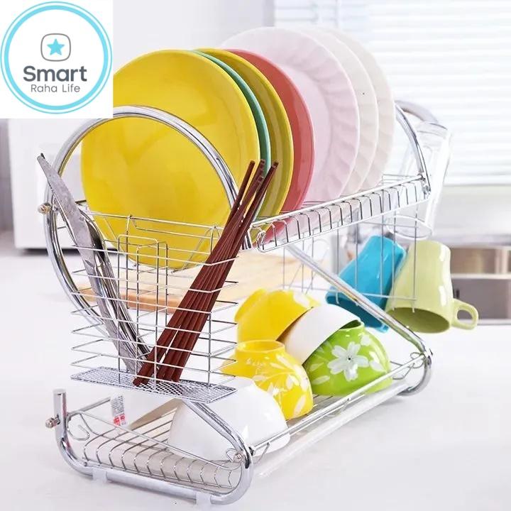 CLEARANCE SALE‼️‼️RahaLife 18inch Stainless Steel Dish Rack-2 Tier✨provides an efficient space-saving solution for draining and drying your dishes. Crafted from high-quality chrome-plated steel, its c