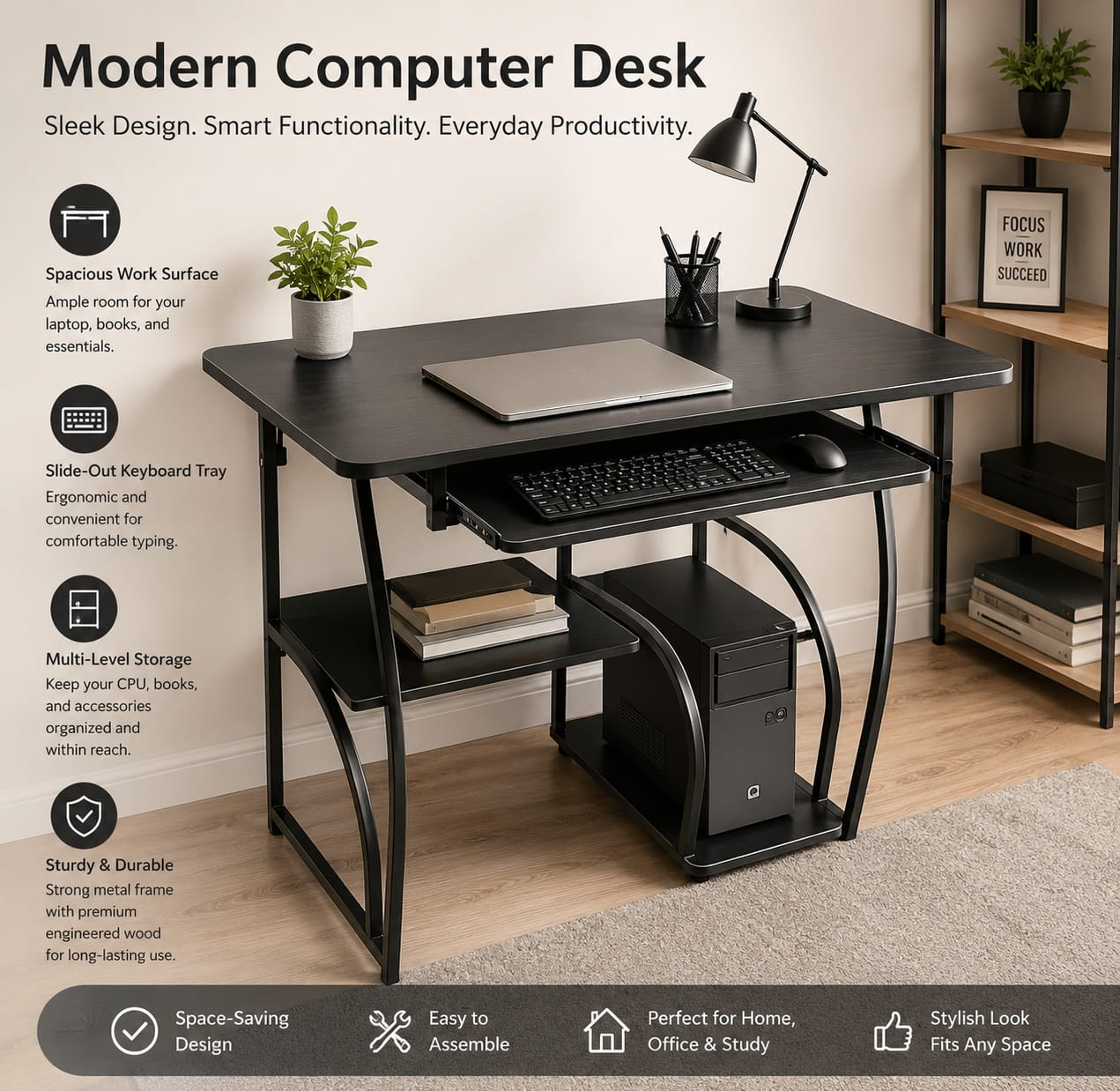 Modern Computer Desk 89*45*72cm‼️‼️sleek industrial design and space-saving structure, this desk is perfect for professionals, students, and anyone looking for a reliable and stylish workstation.