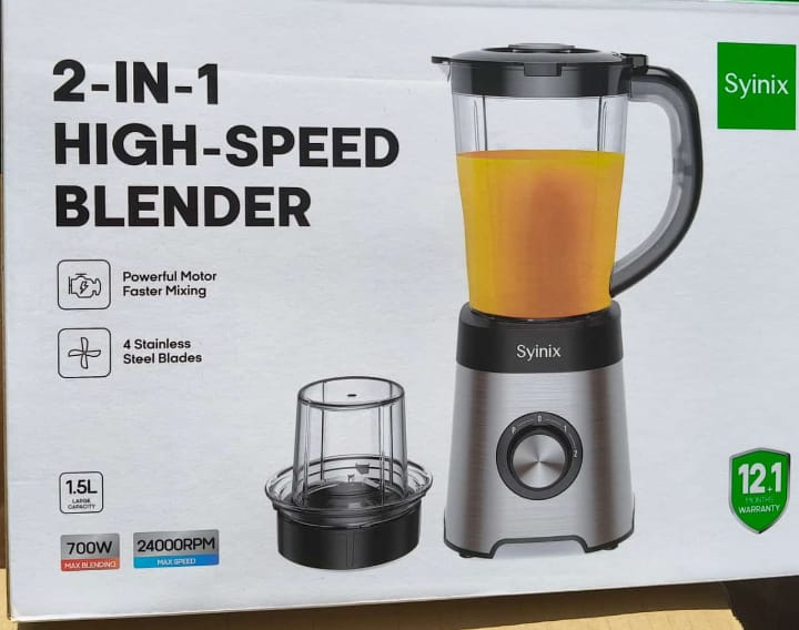 Syinix 2in1blender with safety lock switch.
 ✅  blender will not start unless cor.
 ✅  blender will not start unless correctly locked in.
✅ stainless steel high speed motor 
✅ unbreakable jar 1.5ltrs