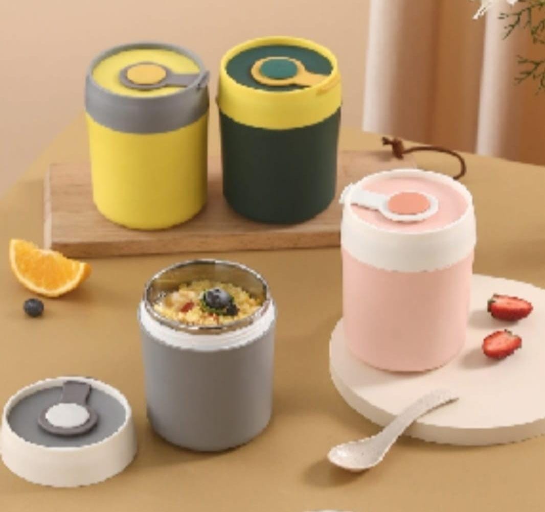 🍒🍒INSULATED🌽🌽500ml mini Portable thermal lunch box leakproof food container stainless steel vacuum soup cup insulated Bento box with spoon ‼️high-quality thermal food container keeps your meals ho
