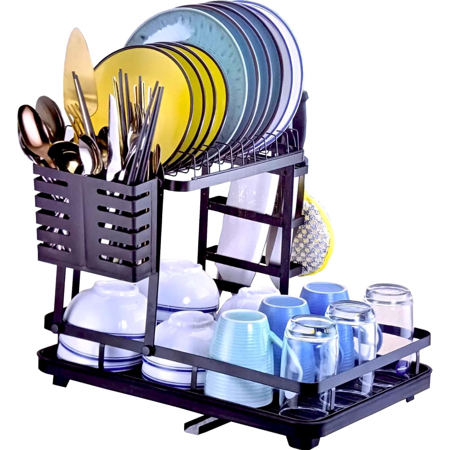 🩸🩸Kitchen countertop dish rack, stainless steel dish drain rack, cutlery rack‼️perfect for kitchens with limited space. The bottom layer measures only 12 inches wide x 17 inches long, and the overal