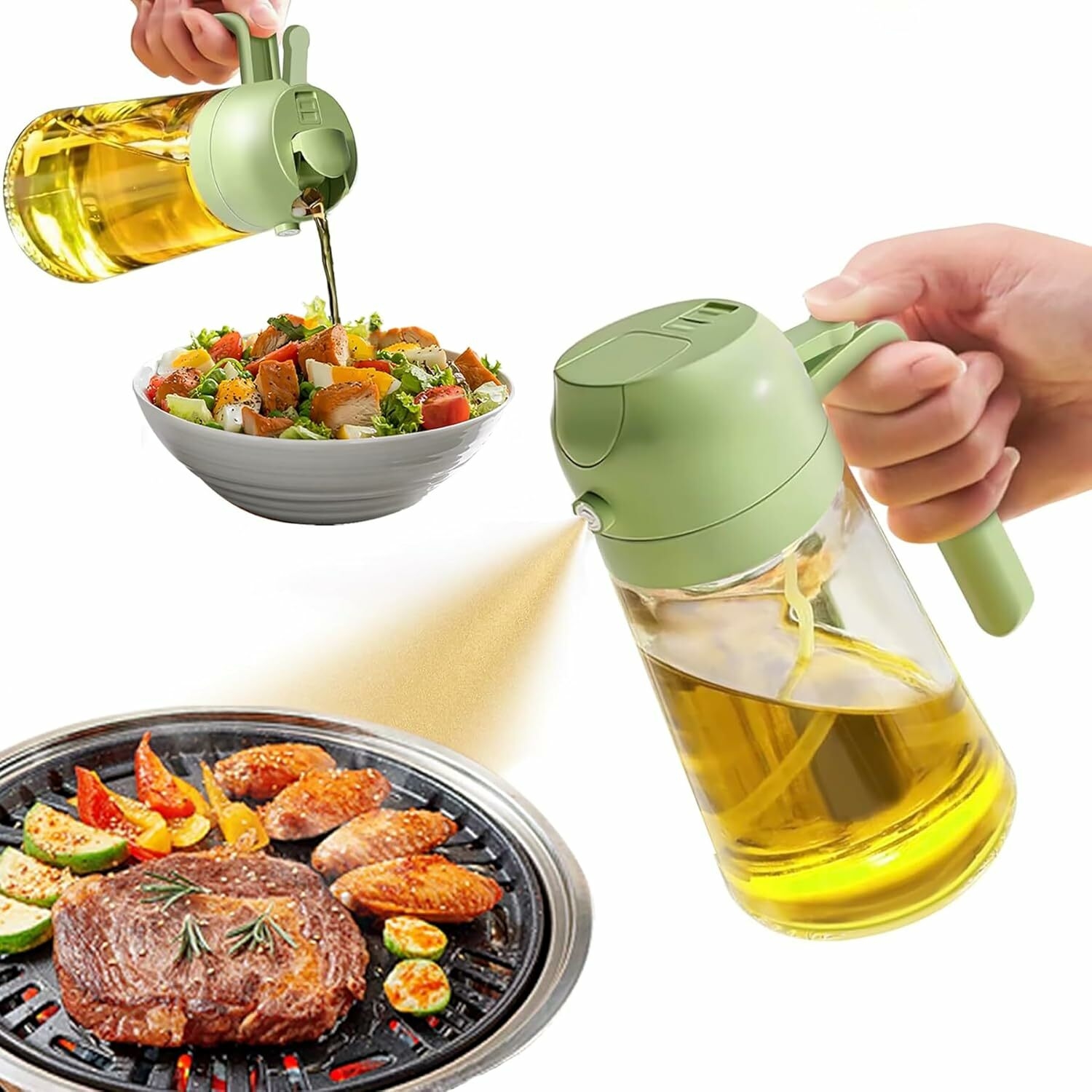 RESTOCKED🍽️🌺Oil Sprayer for Cooking, 2 in 1 Olive Oil Dispenser Bottle for Kitchen, 16oz/470ml Premium Glass Oil Bottle, Food-grade Oil Mister for Air Fryer, Salad, Frying, BBQ🌱🌱can both spray and