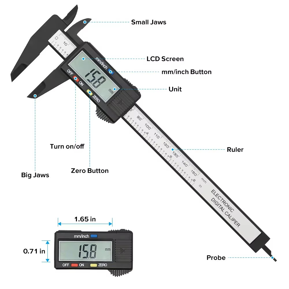 Electronic Digital Caliper Carbon Fiber 150mm 100mm Dial Vernier Caliper Gauge Micrometer Measuring Tool Digital Ruler