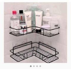 Metallic Corner Triangular Bathroom Organizer Adhesive Shower Caddy Rustproof Wall Mounted Storage Rack for Bathroom Shampoo Soap Holder Space Saving No Drill Corner Shelf Strong Adhesive