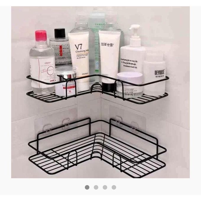 Metallic Corner Triangular Bathroom Organizer Adhesive Shower Caddy Rustproof Wall Mounted Storage Rack for Bathroom Shampoo Soap Holder Space Saving No Drill Corner Shelf Strong Adhesive