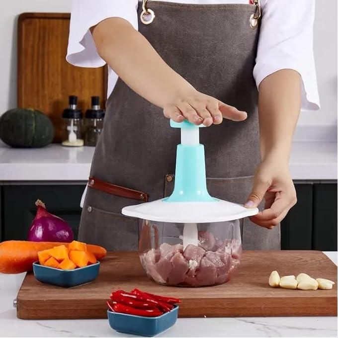 Manual Hand Push Vegetable Chopper Mincer Dicer, Food Processor Chopper, Manual Food Processor, Sharp Blades Chopper, Mixer Cutter For Onion, Salad, Tomato, Garlic, Large Vegetable & All In One Soluti