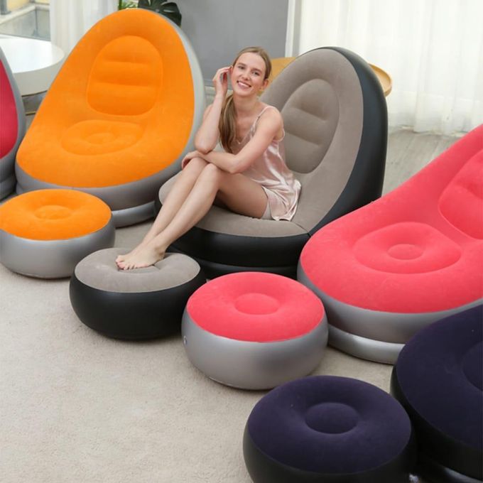 Inflatable Deluxe Lounge Seat / Inflatable seat with Foot rest & Free Pump (2pcs Sets)