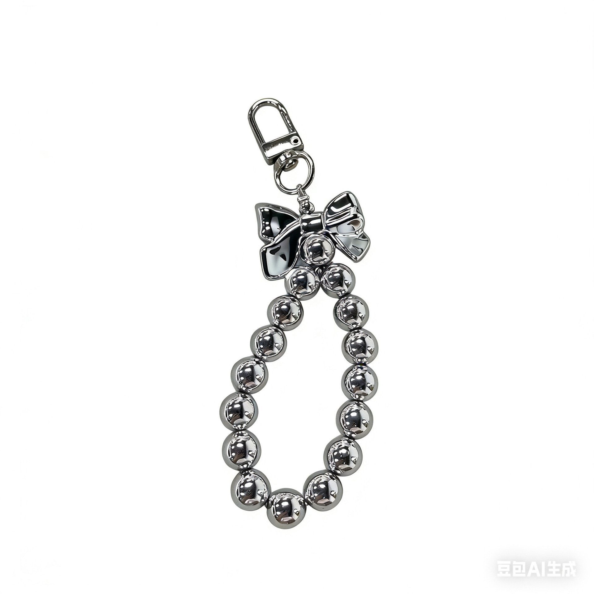 Single Silver Plated Bowknot Beaded Key Chain, Sweet Heart Metal Bag Charm Y2K Fashion Car Key Phone Pendant For Women