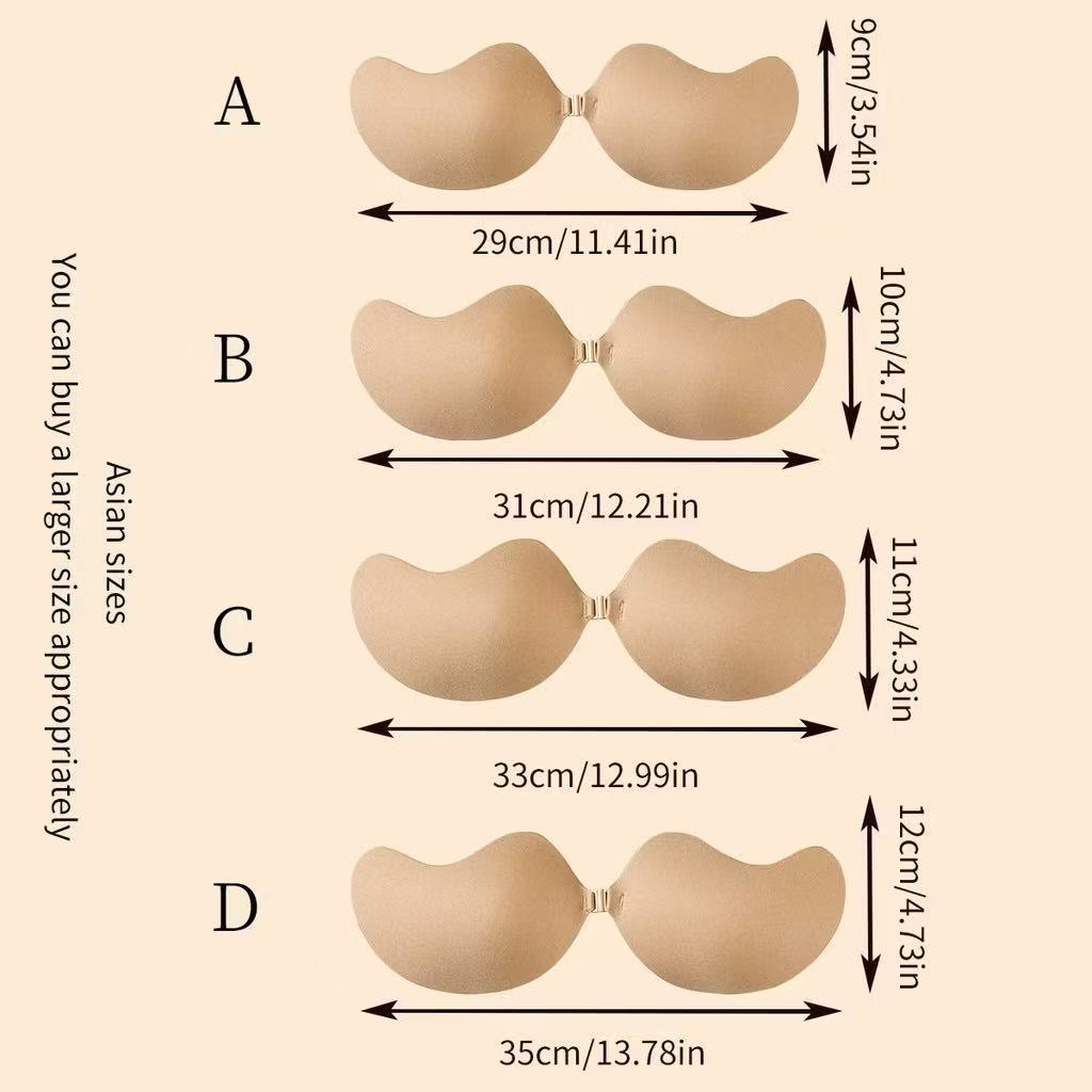 Mango Cup Invisible Adhesive Bra, Ultra Thin Breathable Mesh Strapless Push Up Sticky Bra for Wedding Backless Dress
