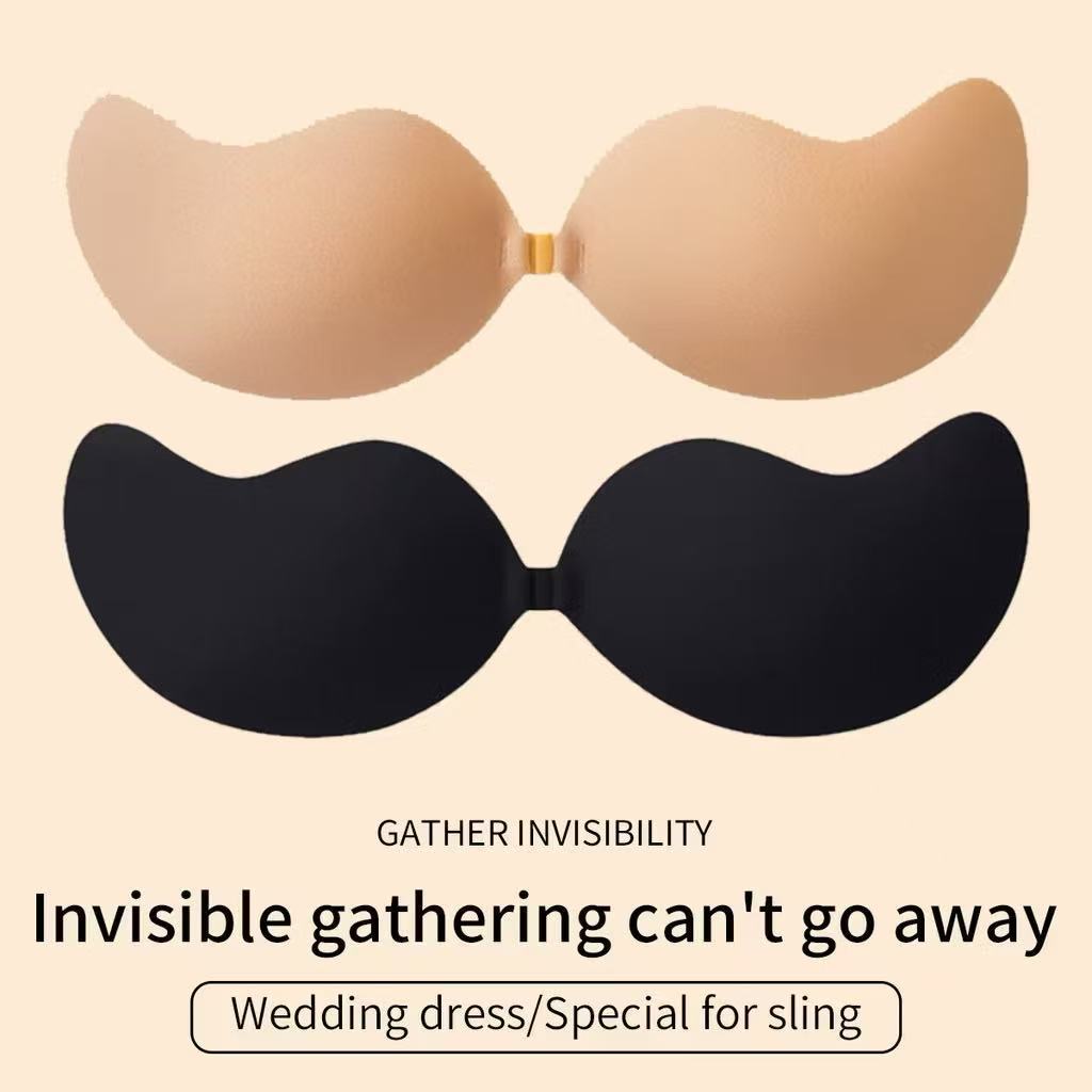 Mango Cup Invisible Adhesive Bra, Ultra Thin Breathable Mesh Strapless Push Up Sticky Bra for Wedding Backless Dress