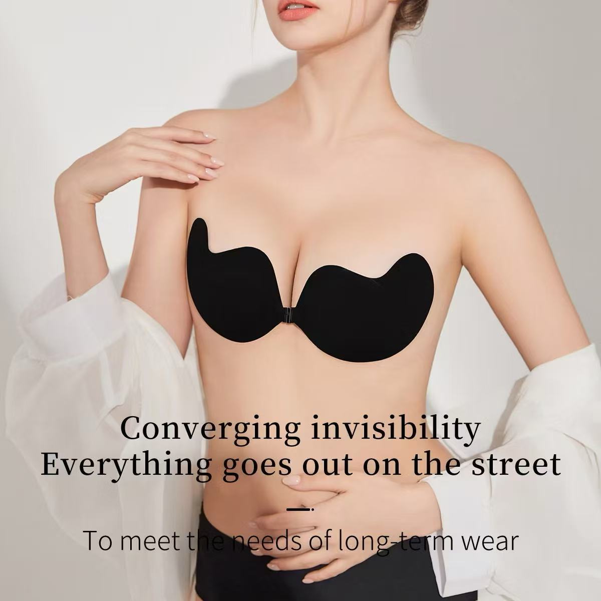 Mango Cup Invisible Adhesive Bra, Ultra Thin Breathable Mesh Strapless Push Up Sticky Bra for Wedding Backless Dress