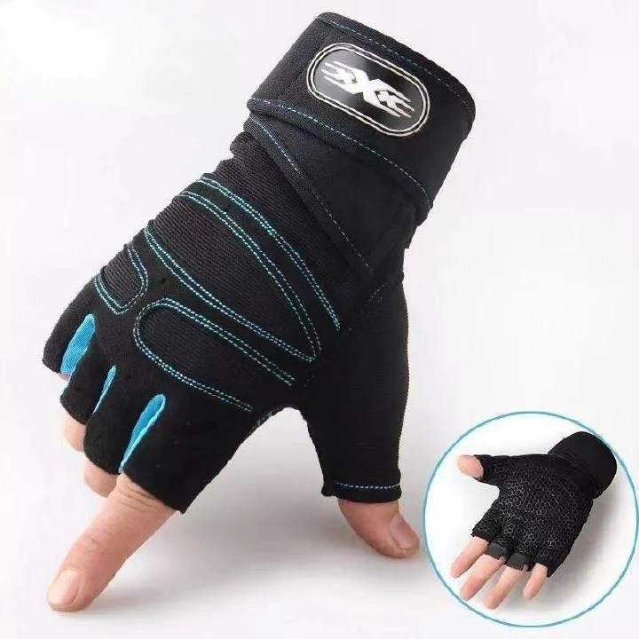 Unisex Half Finger Sports Gloves Long Wrist Support Gym Gloves Weightlifting Barbell Training Non Slip Breathable Motorcycle Cycling Outdoor Fitness Gloves