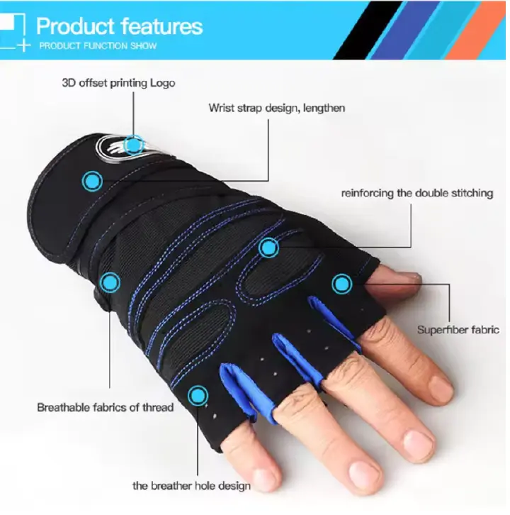 Unisex Half Finger Sports Gloves Long Wrist Support Gym Gloves Weightlifting Barbell Training Non Slip Breathable Motorcycle Cycling Outdoor Fitness Gloves