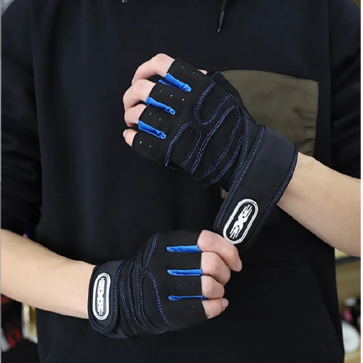 Unisex Half Finger Sports Gloves Long Wrist Support Gym Gloves Weightlifting Barbell Training Non Slip Breathable Motorcycle Cycling Outdoor Fitness Gloves