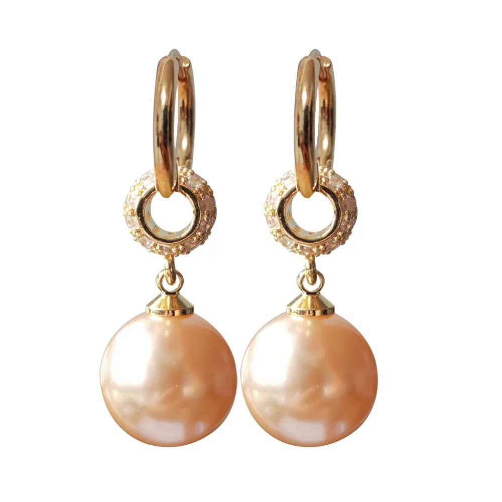 Women Gold Hoop Earrings Sparkling Rhinestone Champagne Imitation Pearl Dangle Ear Buckle Elegant Luxury Statement Drop Earrings