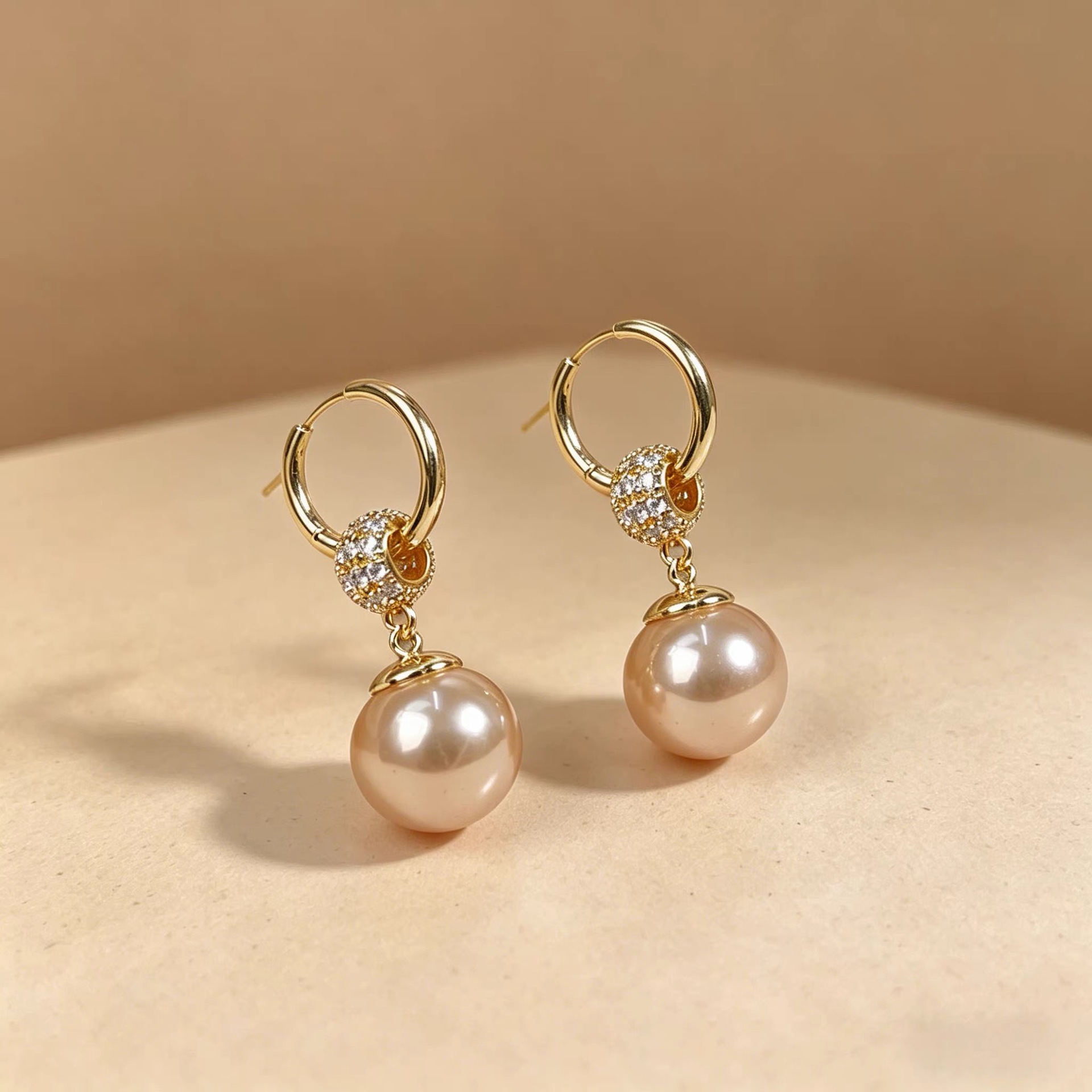 Women Gold Hoop Earrings Sparkling Rhinestone Champagne Imitation Pearl Dangle Ear Buckle Elegant Luxury Statement Drop Earrings