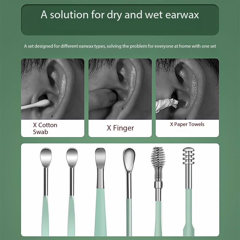 Ear cleaning kit - stainless steel spiral-shaped ear pick set - six-piece set for easy and efficient ear cleaning. Durable, multi-functional and portable. Perfect for cleaning ears. view 3