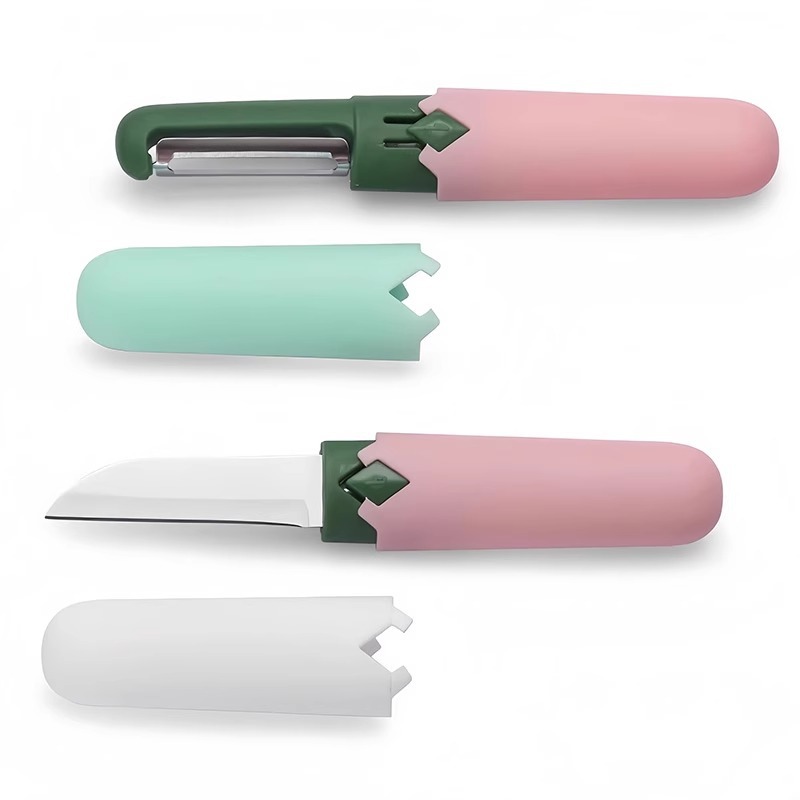 Stainless steel double-sided double-bladed fruit knife for peeling, versatile kitchen fruit peeler for various fruits, outdoor portable knife