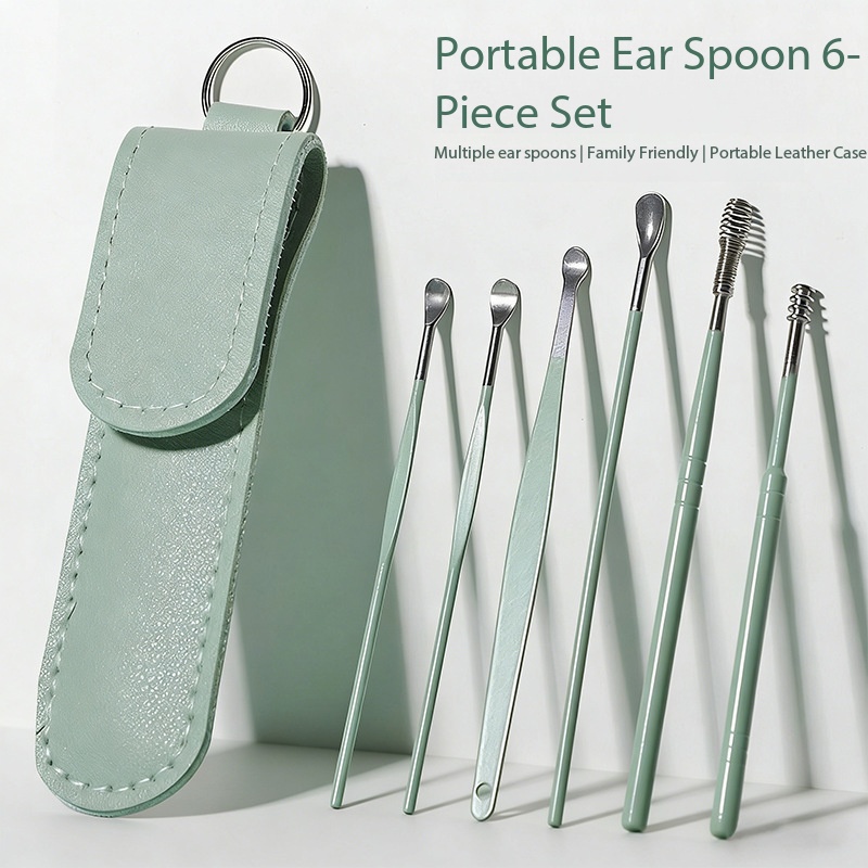 Ear cleaning kit - stainless steel spiral-shaped ear pick set - six-piece set for easy and efficient ear cleaning. Durable, multi-functional and portable. Perfect for cleaning ears.