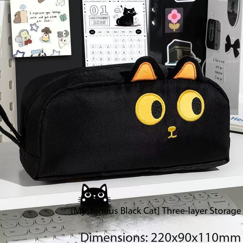 Cat Ear Stationery Bag - 3D Cute Animal Pen Holder - High Appearance Quality - Large Capacity - Handheld - Stand-Up Ears - Suitable for Both Boys and Girls - Student Stationery Bag
