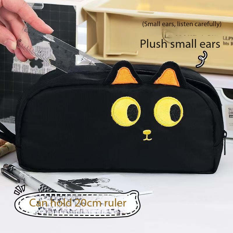 Cat Ear Stationery Bag - 3D Cute Animal Pen Holder - High Appearance Quality - Large Capacity - Handheld - Stand-Up Ears - Suitable for Both Boys and Girls - Student Stationery Bag