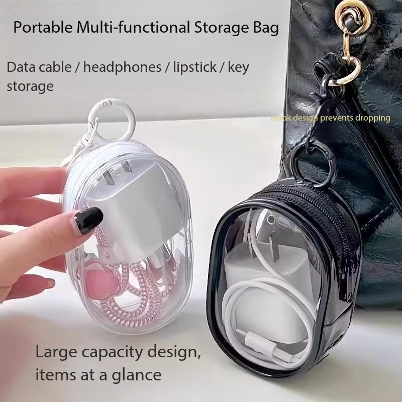 Data cable storage bag, charger figurine storage, transparent portable mini headphone storage box for taking out and carrying around, charging