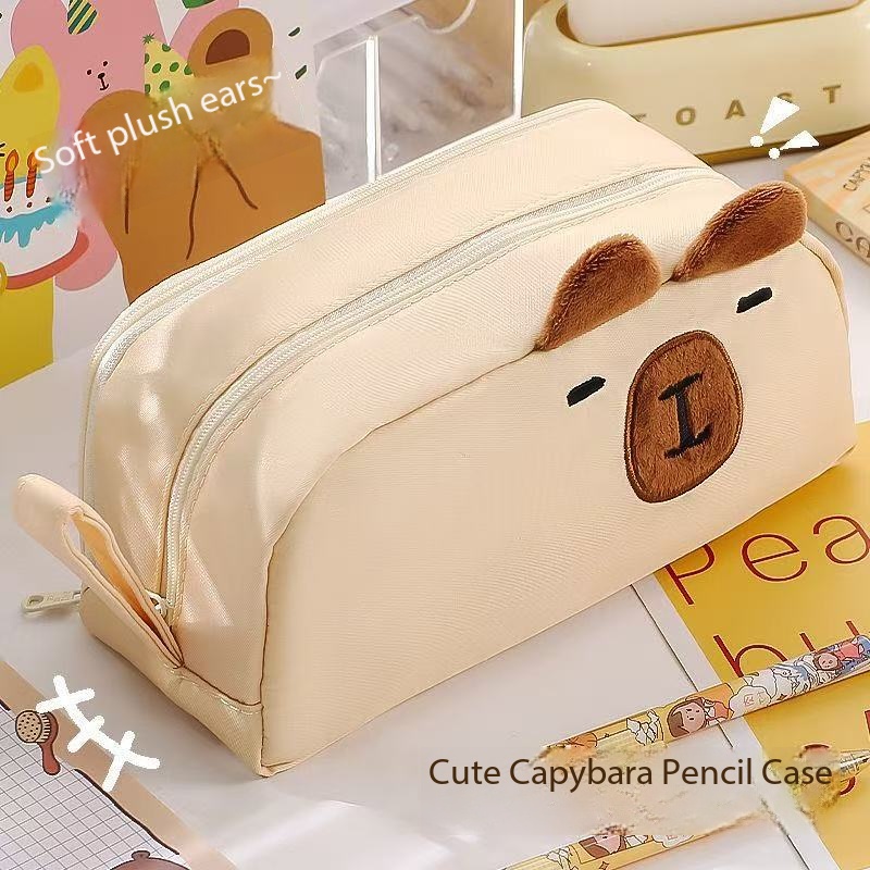 Cat Ear Stationery Bag - 3D Cute Animal Pen Holder - High Appearance Quality - Large Capacity - Handheld - Stand-Up Ears - Suitable for Both Boys and Girls - Student Stationery Bag