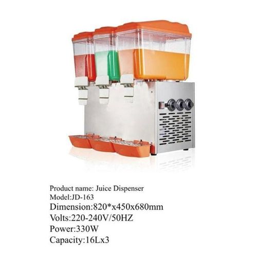 3 TAP COLM COMMERCIAL JUICE DISPENSER - The dispenser is equipped with a cooling system to maintain the freshness and optimal temperature of beverages, typically between 7°C and 12°C.