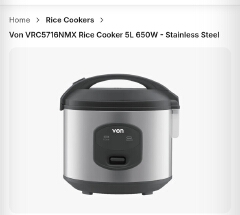 Von 5 Litres Electric Rice Cooker – Family Size Multi-Function Cooker, Automatic Keep Warm, Cook fluffy, delicious rice effortlessly with the Von 5L Electric Rice Cooker