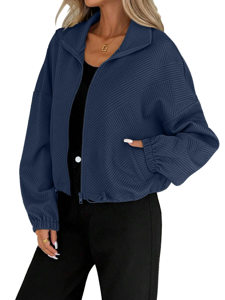 Autumn Women New Jackets Long Sleeve Stand Collar Solid Patchwork Loose Shirring Zipper Coat Female Fashion