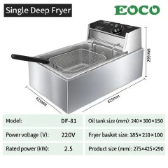 EOCO 6L Single-Tank Commercial Electric Deep Fryer, Stainless Steel Construction, Silver Finish