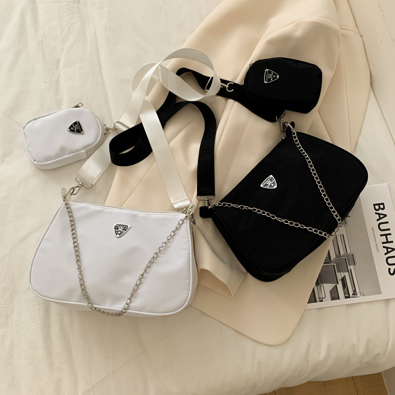 Simple And Stylish Ladies' Small Satchel，Lightweight Causal Handbag Set ，Solid Color Nylon Shoulder Bag ， Joker Trend Slung Bag