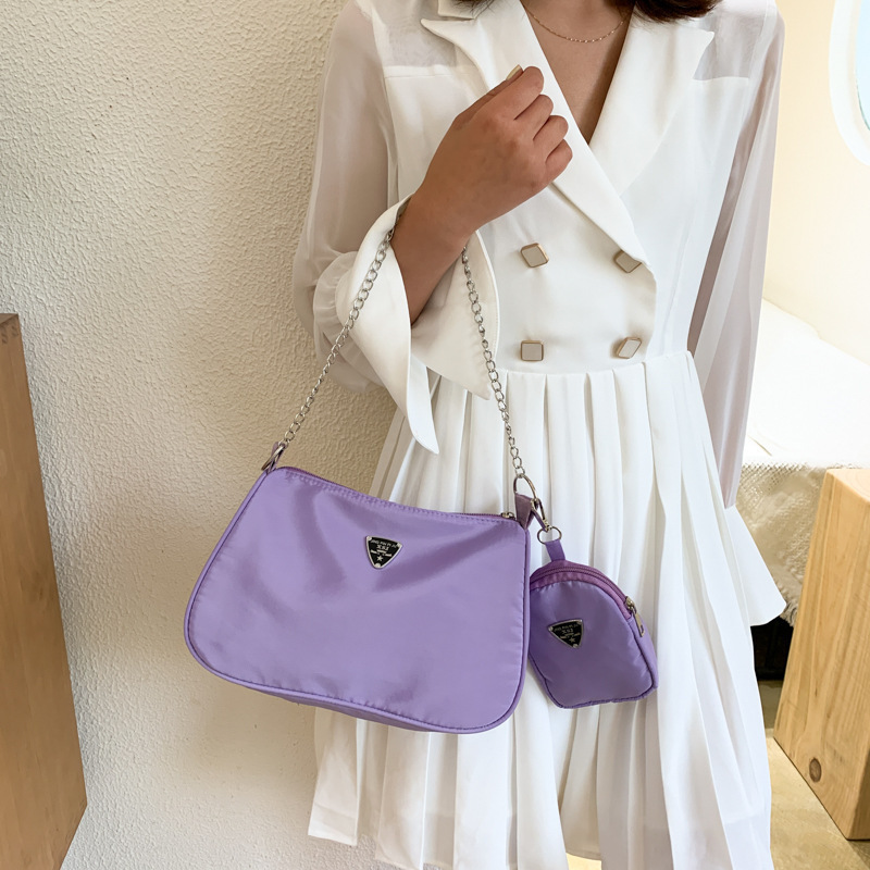 Simple And Stylish Ladies' Small Satchel，Lightweight Causal Handbag Set ，Solid Color Nylon Shoulder Bag ， Joker Trend Slung Bag