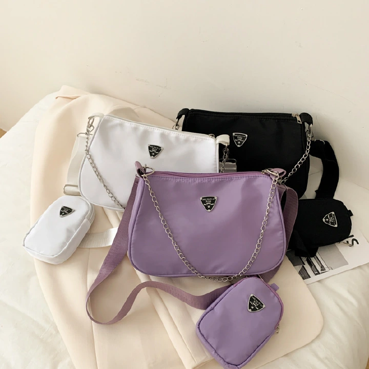 Simple And Stylish Ladies' Small Satchel，Lightweight Causal Handbag Set ，Solid Color Nylon Shoulder Bag ， Joker Trend Slung Bag