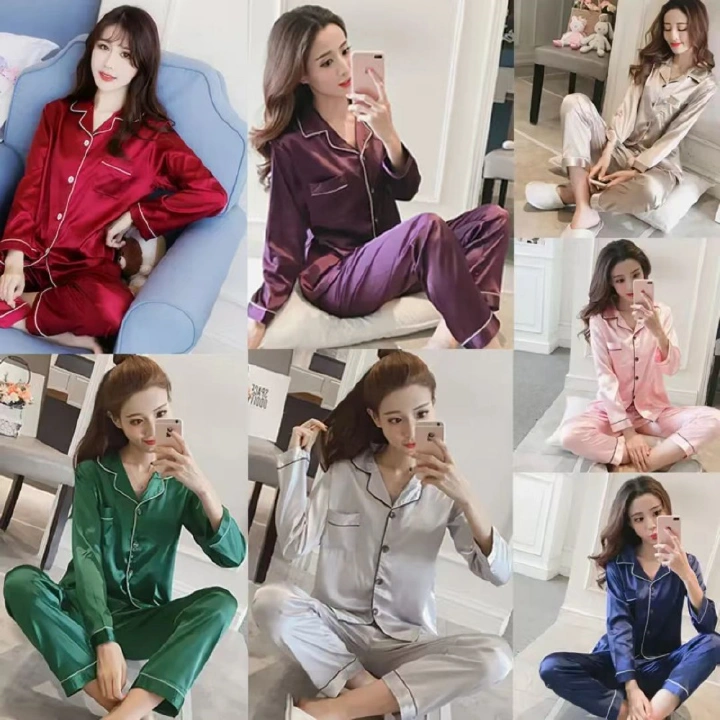 Simulation Silk Long-sleeved Thin Ice Silk  Pajamas Pajamas Cozy Lounge Set, Buttons Lapel Top And Pants Loungewear ,Fashionable, Elegant, Dignified And Comfortable