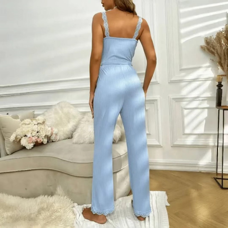 Casual Pajamas, Women's  Lace Suspenders Tops And Long Trousers Sets,  Ladies' Home Clothes，Sexy Fit