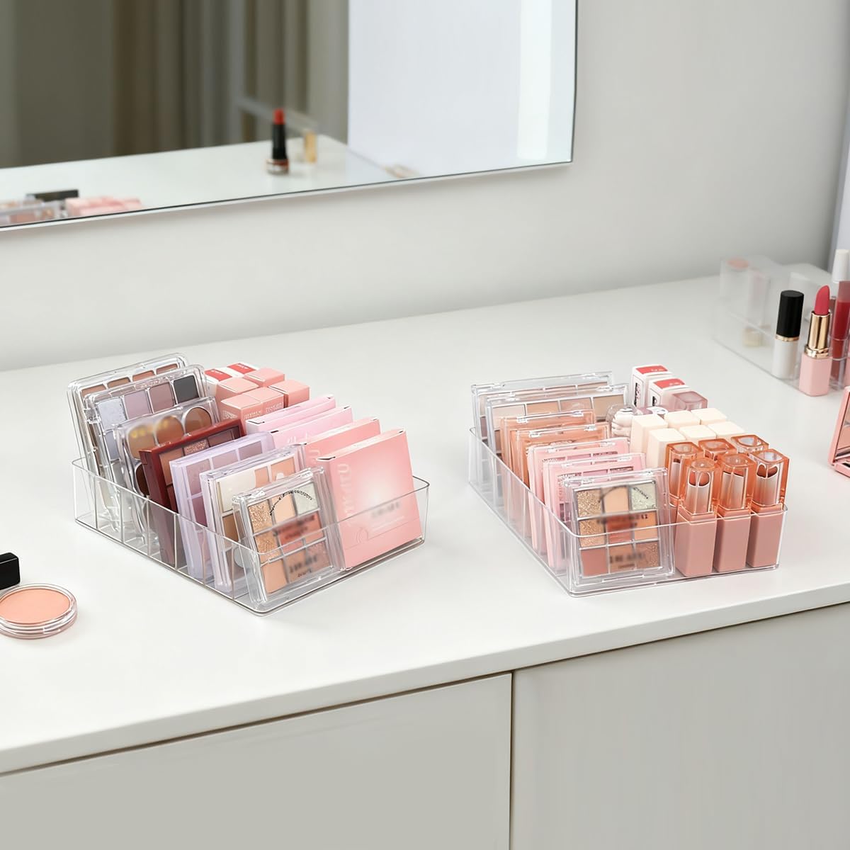 Makeup Organizer, Suitable for Eyeshadow Palettes and Lipsticks, 7-Compartment Makeup Palette Storage Box, Modern Cosmetic Storage for Vanity Drawers and Countertops