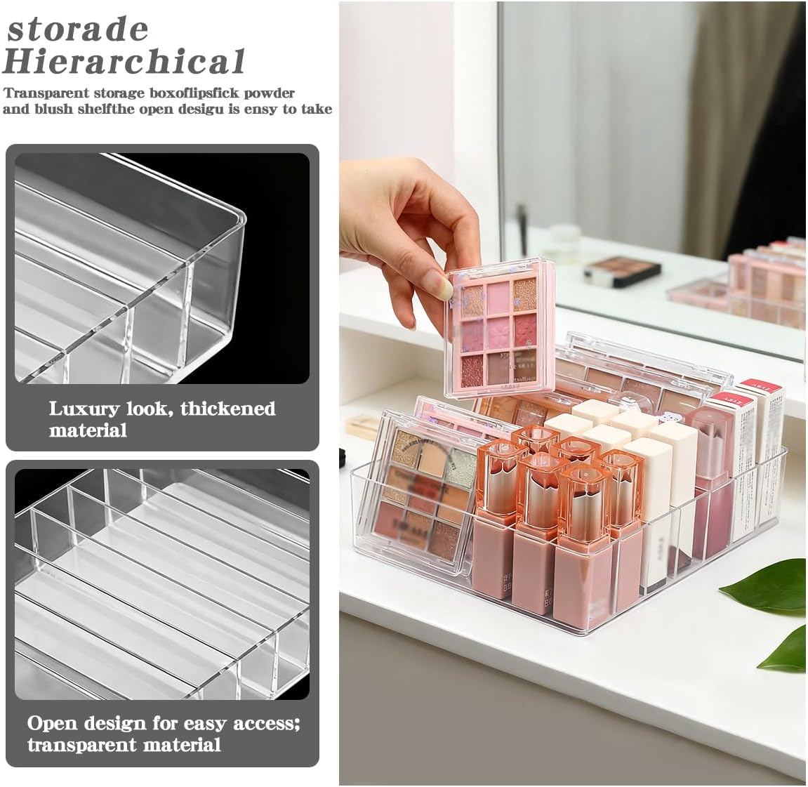 Makeup Organizer, Suitable for Eyeshadow Palettes and Lipsticks, 7-Compartment Makeup Palette Storage Box, Modern Cosmetic Storage for Vanity Drawers and Countertops