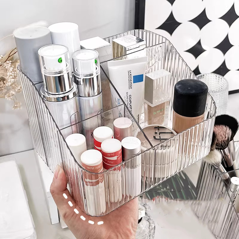 Desktop cosmetic storage rack - Trendy L-shaped storage stand with multiple layers of acrylic - High-end cosmetic organizer with a sophisticated look