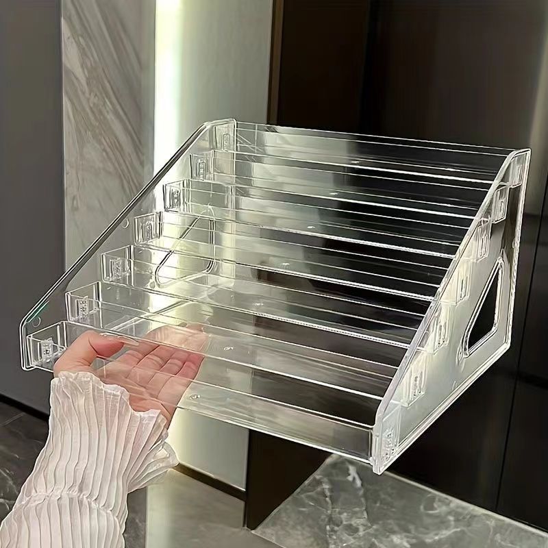 Aesthetic nail display stand with multi-level nail polish glue, acrylic transparent cosmetic storage box, cute particle storage rack
