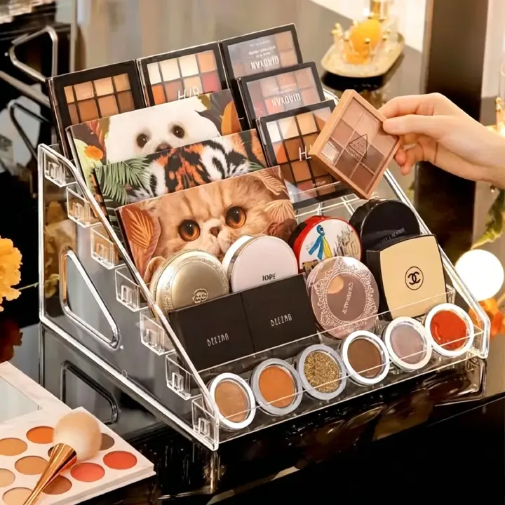 Aesthetic nail display stand with multi-level nail polish glue, acrylic transparent cosmetic storage box, cute particle storage rack